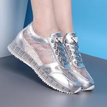 New Summer Women’s Casual Shoes Cut Outs Breathable Platform Shoes Women Shoes Casual Air Mesh White Sliver Shoes