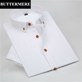 BUTTERMERE Brand Clothing Mens White Dress Shirts Summer Short Sleeve White Cotton Flax Linen Shirt Solid