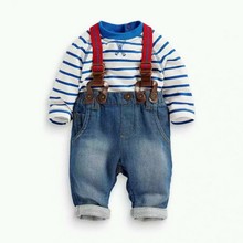 Hot Baby Boys Sets Toddler 2PCS Set T shirt Top Jeans Bib Pants Overall Outfis Baby