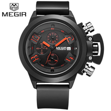 Megir Luxury Brand Men Watch Black Silicone Military Watches Casual Quartz Auto Date Chronograph Sport Watch Men Wristwatch 2016