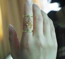 New 2015 Good Luck Hamsa Hand Fatima Silver Gemstone Mid Finger Tip Midi Knuckle Ring