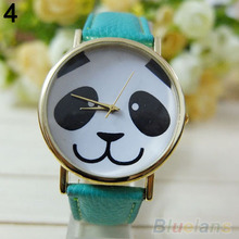 Mujeres de la Panda modelo redondo Dial de cuero de imitación cuarzo analógico reloj de pulsera