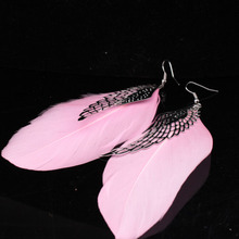 Women Stud Earrings Pink White Feather Alloy Exquisite Ear Jewelry Accessorie Fashion Gift Trendy Female Hanging Earrings