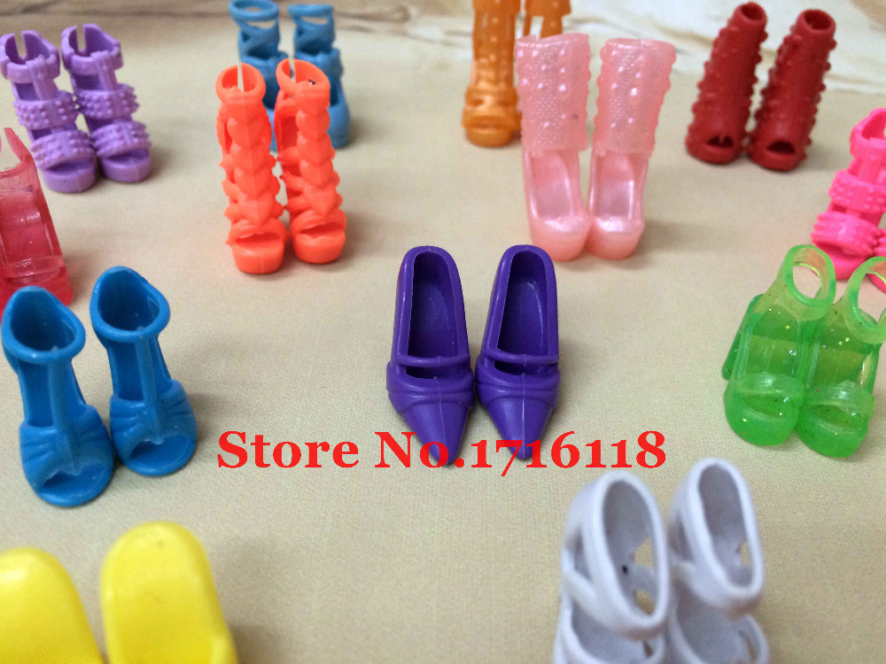 Free Shipping Randomly Picked 10 Pairs Fashion Colorful Doll Shoes Heels Sandals For Barbie Dolls Outfit Dress