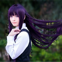 Ririchiyo Shirakiin Black To Purple Long Anime Wig Inu x Boku SS Ririchiyo Figure Cheap Costume Cosplay Hair Wig Free Shipping