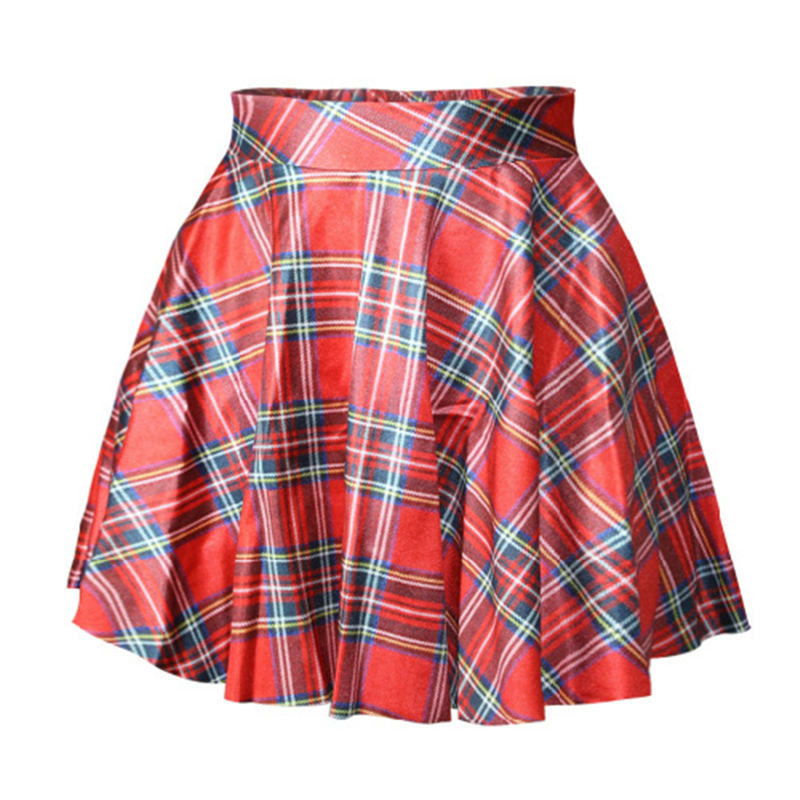 2015 Women Fashion Red Digital Print font b Tartan b font Pleated Skirt Women Saia Skirts