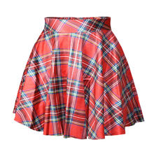 2015 Women Fashion Red Digital Print Tartan Pleated Skirt Women Saia Skirts 20 Colors Available