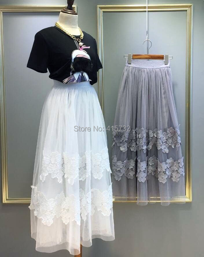 Fairy 2015 female flower embroidery lace gauze half-length high waist full dress