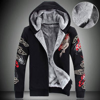 New fashion Mens Winter Plus velvet Hoodies men\'s Chinese dragon cardigan sweatshirt Zipper Warm coat fur outwear big size C530