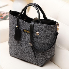 2016New Fashion Famous Brand Women Bucket Retro Leather Handbag Woolen Design Shoulder bag for ladies Female Tote Bags LJ600