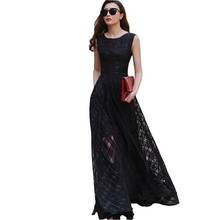 2016 New Summer Women Dress Sleeveless Maxi Beach Long Dress Floor Length Plaid Sundress Elegant Plus Size Vestido Y0008