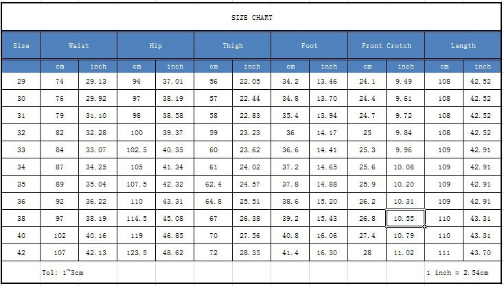 size chart