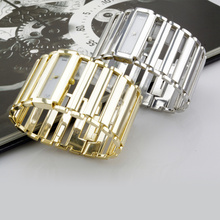 Hombres relojes 2015 de moda de banda ancha Square cara del análogo de cuarzo señora oro regalo de navidad del oro de acero inoxidable