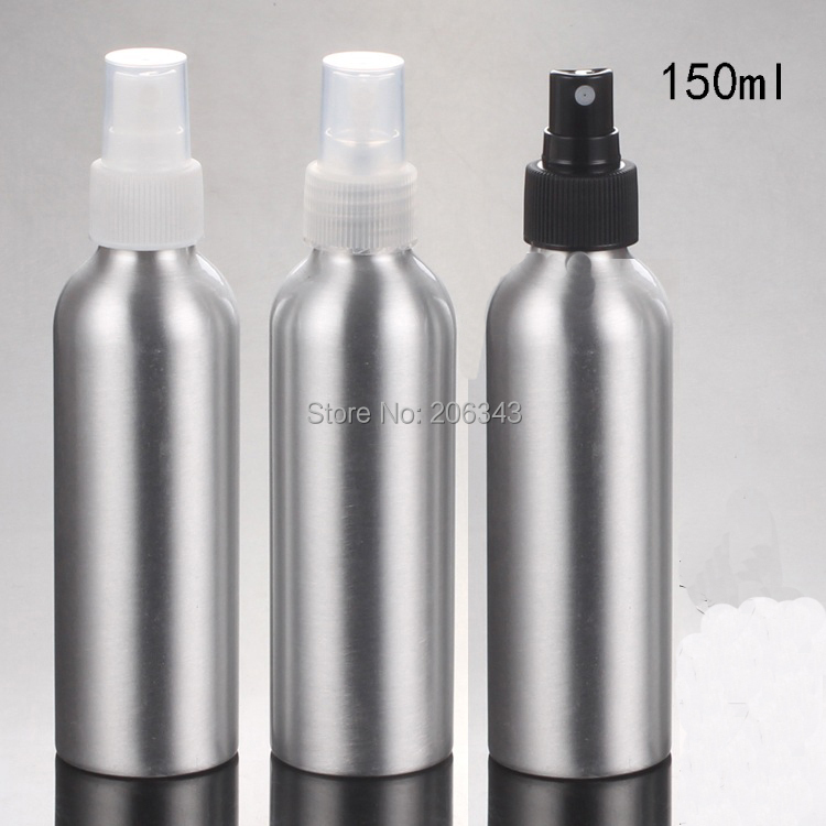 100pcs 150ml Aluminium bottle metal bottle with white/black/transparent  mist sprayer pump