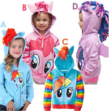 NEW 2016 My little pony girl hoodie with wings back Cartoon jacket sweatshirt for girls Spring coat with hat children clothing