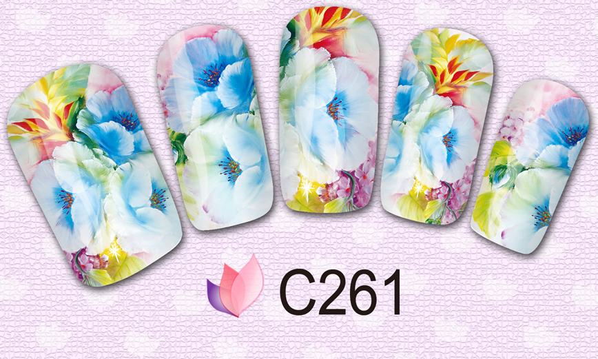 1 лист цветут цветы переноса воды ногтей наклейки надписи для ногтей фольги обертывания маникюр украшения инструменты c260-263