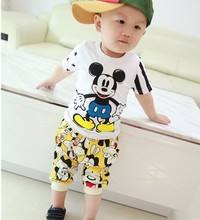 2015 New Summer Baby Boy Clothing Set Sleeveless Shirt Shorts Kid clothing set Boy Summer Mickey