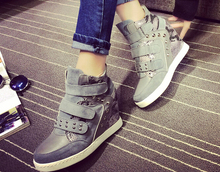rivets shoes women genuine leather platform shoes big size 40 casual female high-top shoes round toe chaussure femme