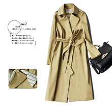 2016 Casual Full Sleeve Long Single Breasted Khaki Dark Blue Trench Coat Outwear Windbreaker Plus Size Women Female D635