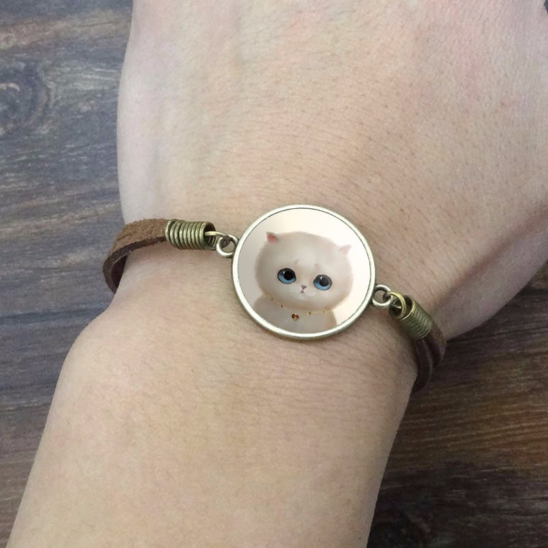 5 Style Cute Cat Glass Cabochon Art Picture Bracelets & Bangles Vintage Brown Rope Charm Bracelets for Women men Jewelry aeProduct.getSubject()