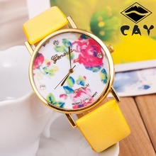 2015 nueva moda ginebra Rose flor relojes mujeres viste el reloj mujeres con estilo ocasionales de cuarzo reloj relojes orologio da polso-w009