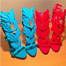 Kanye West Release Leaves Edition “Cruel Summer” Heels Open Toe Ankle Buckles High Heels Women Sandals Shoes Woman Mujer Zapatos