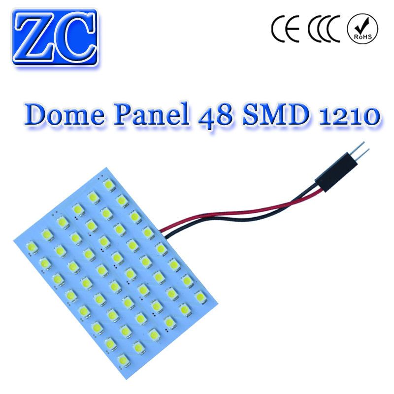 100X Dome Panel light 48 SMD 1210 LED 48SMD 3528 Car Interior roof panel reading Auto with T10 Festoon 2 Adapters DC 12v White