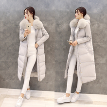2016 Ukraine Winter Duck Zipper Broadcloth No 90% Full New Women’s Big Real Fox Hoodie Jacket Women Long Section Knee Down