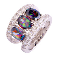 New Fashion Colorful Rainbow Topaz 925 Silver Ring For Party Oval Cut Size 6 7 8 9 10 Wholesale Free Shipping For Women Jewelry
