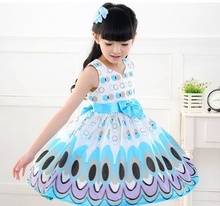 Unkids Kids Girls Dress cute peacock color sleeveless princess dress circle Korean Fashion Blue children s