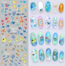DS208 DIY Nail Design Water Transfer Nails Art Sticker Color Ocean Fishes Nail Wraps Sticker Watermark Fingernails Decals
