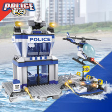 Super Water police command center station building block policeman minifigures helicopter boat bricks compatible legoes city