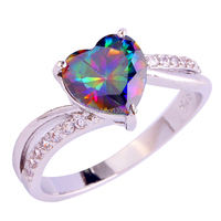2015 New Fashion Jewelry Heart Rainbow Sapphire 925 Silver Ring Size 6 7 8 9 10 11 12 13 For Women Free Shipping Wholesale