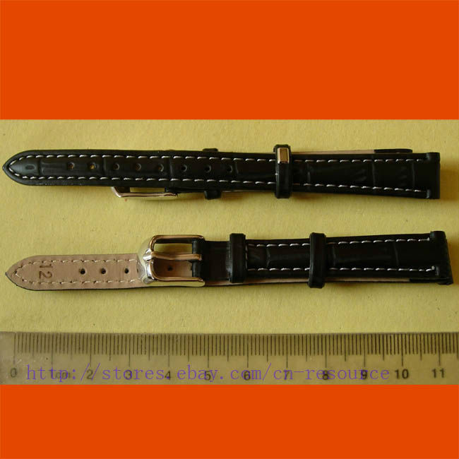 1 x 12mm GENUINE COW LEATHER watch band black 06
