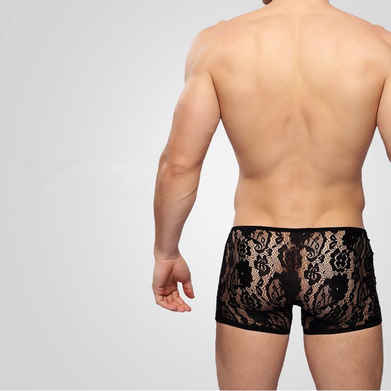 Sexy boxers underwear men lace see through transparent high quality shorts cuecas ropa interior hombre calzoncillos