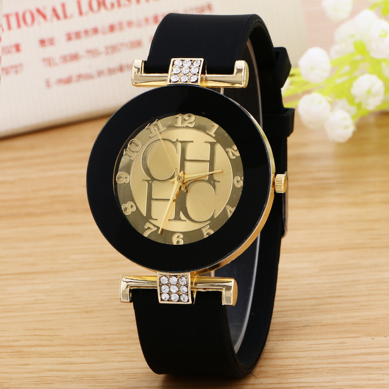 2016 ladies watch new tide comfortable silicone strap quartz watch set auger gold watches selling styles