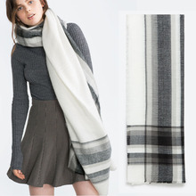 Za Fashion Winter Scarf 2016 Tartan Plaid Black ,White Acrylic Blanket Scarf for Women