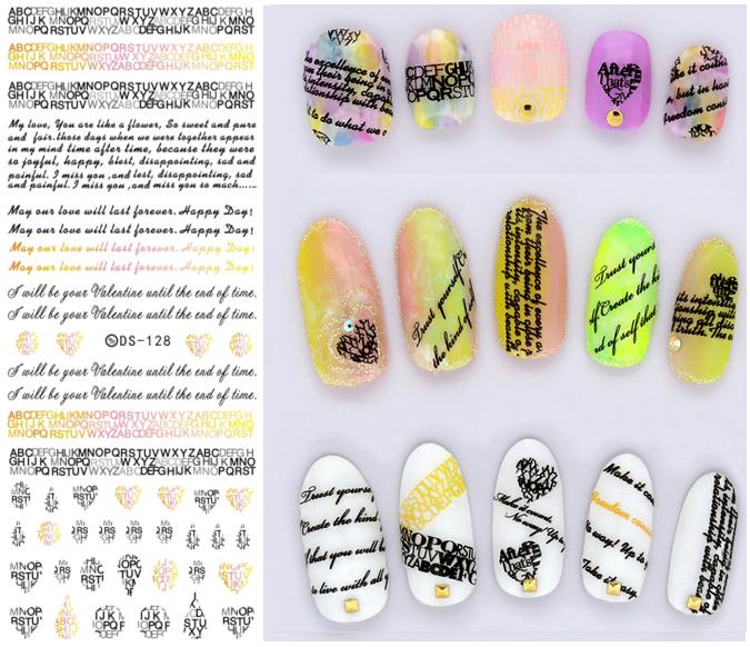 DS128 2015 New Water Transfer Nails Art Sticker English Letter Little Element Nail Wrap Sticker Tips