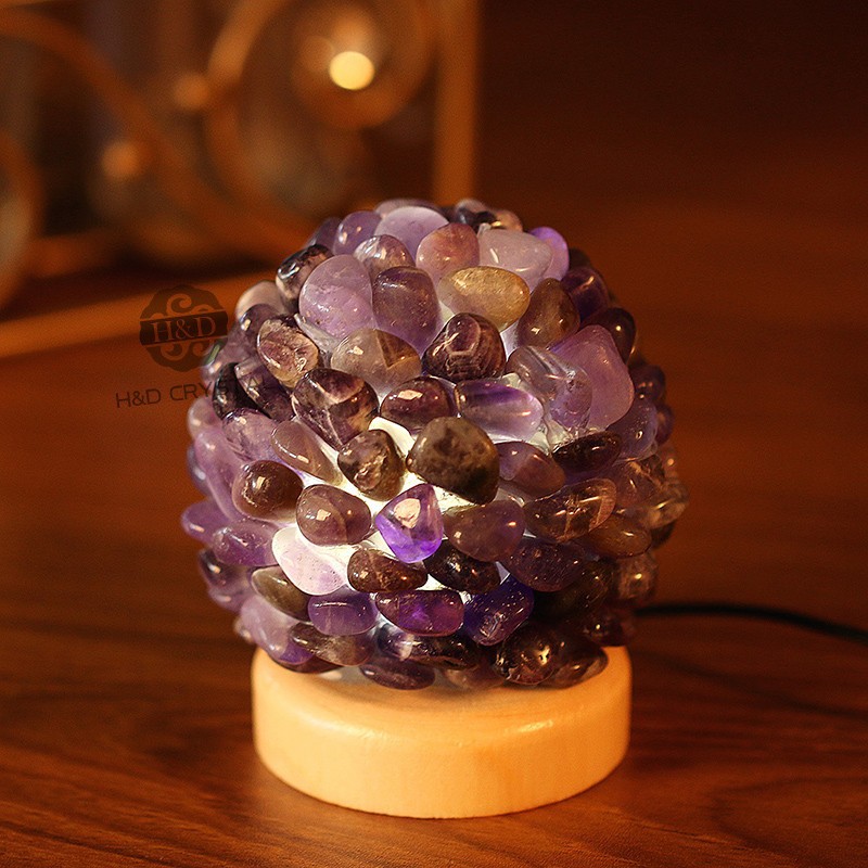 Purple Amethyst Flower Ball LED Night Sleeping Lights Lamp USB Emergency Light for Crystal Craft Living Wedding Party Decoration(1)