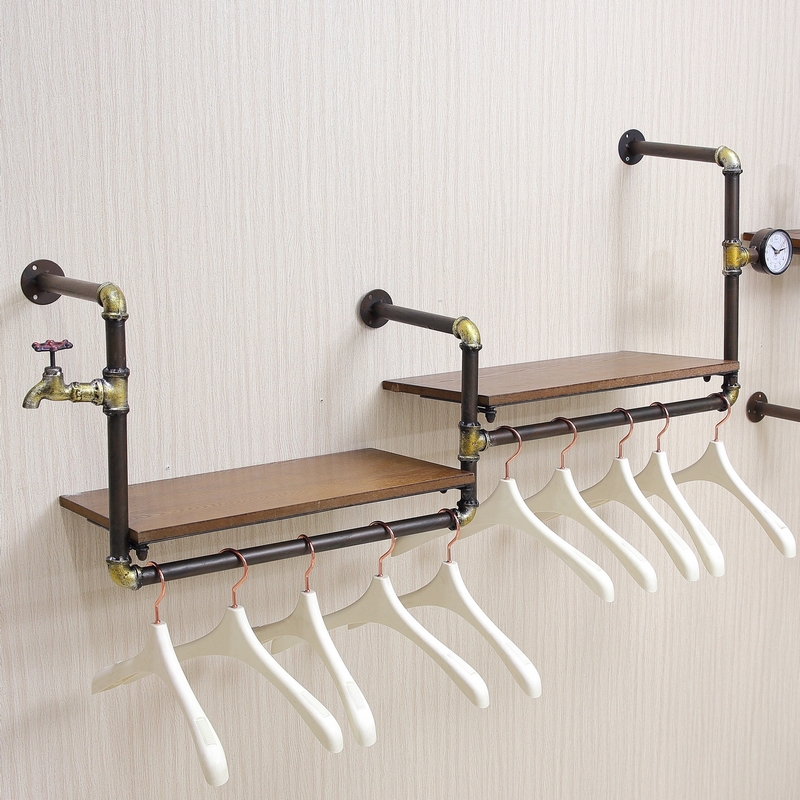 Retro fashion wrought iron clothing rack on the wall clothes rack