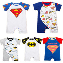 2015 New baby clothing baby boy rompers cute superman costume short sleeve cotton batman cartoon clothes XL220