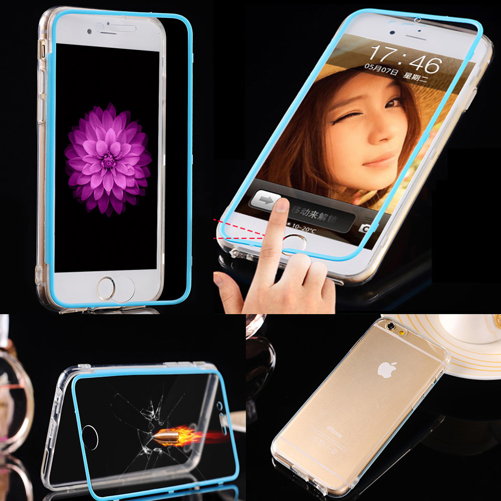 Newest Transparent Clear Hybrid Soft Silicone TPU Wrap up Flip Case for iphone 6 Plus 4