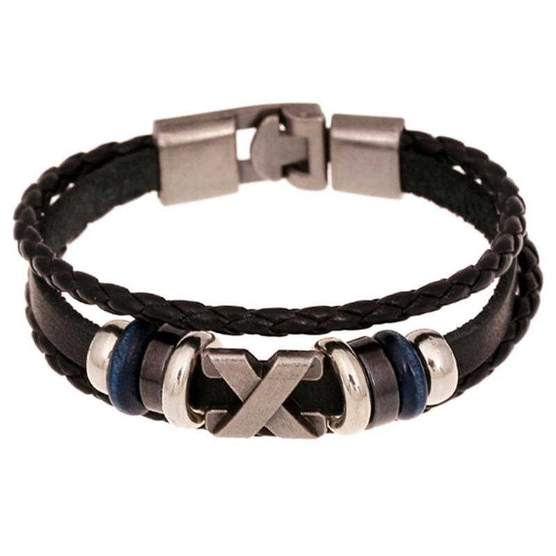 2015 New Fashion Genuine Leather Wrap Bracelets Men Black Cowhide Braided Bracelets Bangles Wholesale Pulseira Masculina