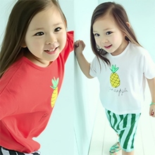Baby Boys Girls Kids Pinapple Pattern Crew Neck Short Sleeve T-shirt 2-7 Y