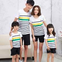 Family Matching Clothes Mother Father Daugher Set Son Men Boys Cotton Striped T-Shirts Kids T Shirt Women Girls Tops Tee Shirts