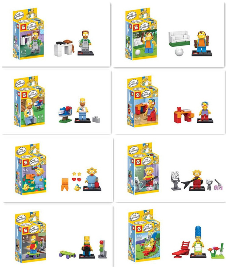 Baby toys SY256 New 8pcs/lot The Simpsons Movie characters figures block toys simpsons Building Block Compatible with lego