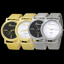 Para mujer para hombre de ginebra malla de acero inoxidable de cuarzo analógico reloj de pulsera