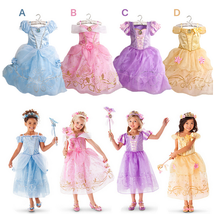 New 2016 Baby Girls Dress Cinderella Dresses Children Snow White Princess Dresses Rapunzel Aurora Kids Party Costume Clothing
