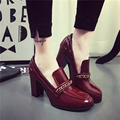 2016 New Spring Summer Fashion Patent Leather Square Women Shoes Platform A Pedal Lazy Chain Female