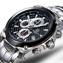 Carnaval moda y casual hombre de hombres reloj de cuarzo reloj taquímetro cronógrafo tritio luminoso dial grande 6-pinsfree libre